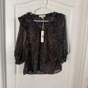 Love Stitch Sheer Animal Print Gold Accent Blouse NWT Sz S. MH-209